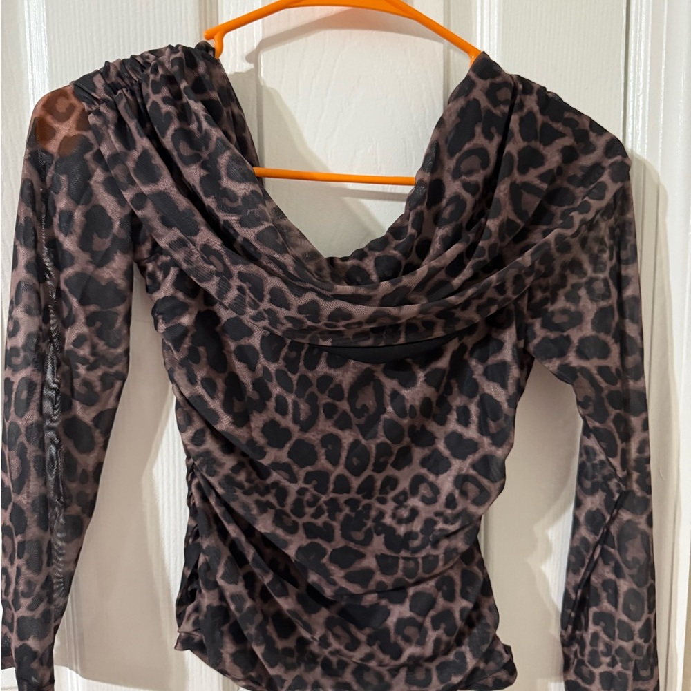 Leopard Print Cowl Neck Top